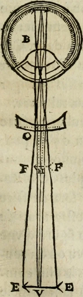 An illustration from Discours de la methode : pour bien conduire sa raison, & chercher la verité dans les sciences : Plus La dioptrique, et Les meteores. Qui sont des essais de cette methode., 1667, leaf 206