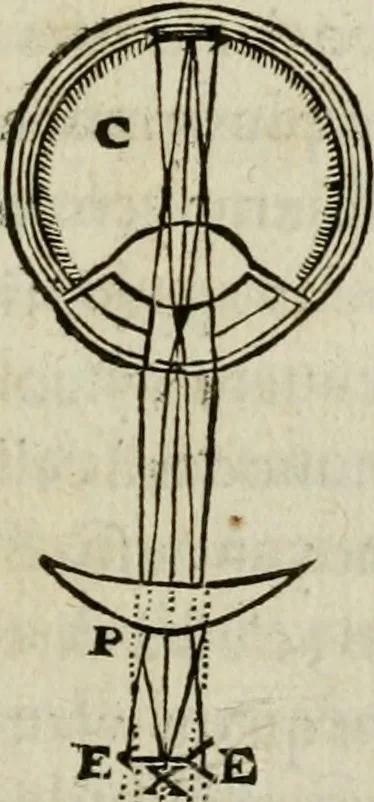 An illustration from Discours de la methode : pour bien conduire sa raison, & chercher la verité dans les sciences : Plus La dioptrique, et Les meteores. Qui sont des essais de cette methode., 1667, leaf 206