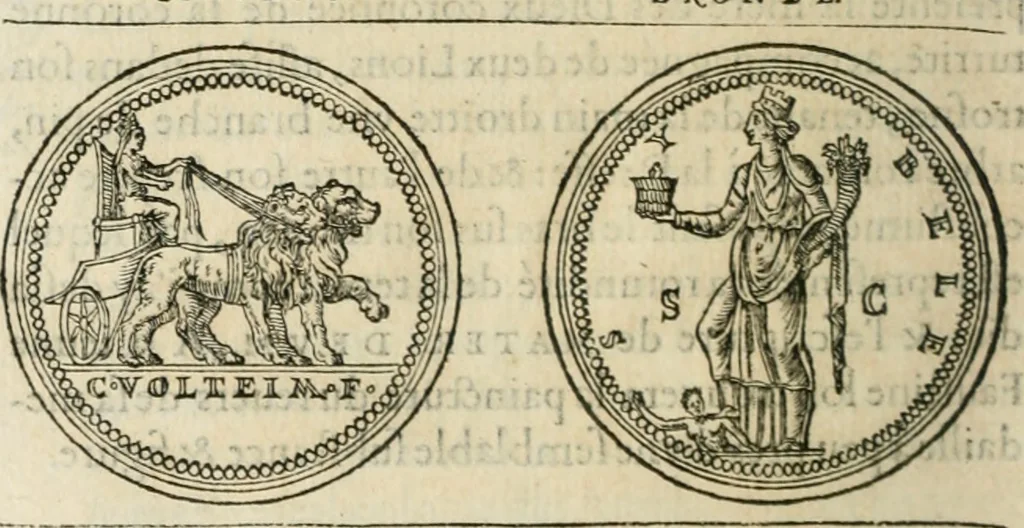 An illustration from Discours de la religion des anciens Romains--, 1581, leaf 105
