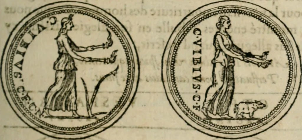An illustration from Discours de la religion des anciens Romains--, 1581, leaf 148
