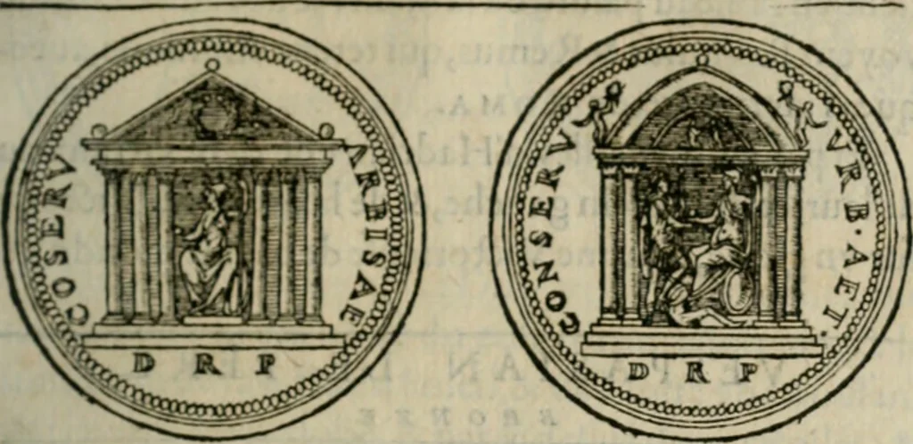 An illustration from Discours de la religion des anciens Romains--, 1581, leaf 180