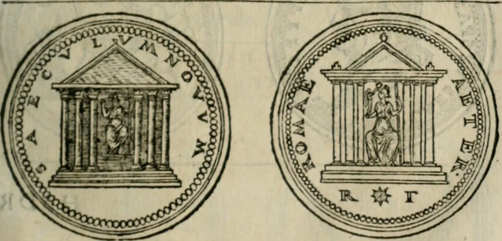 An illustration from Discours de la religion des anciens Romains--, 1581, leaf 180