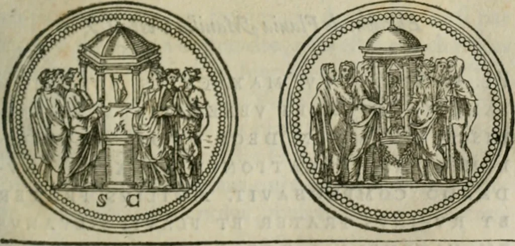 An illustration from Discours de la religion des anciens Romains--, 1581, leaf 240