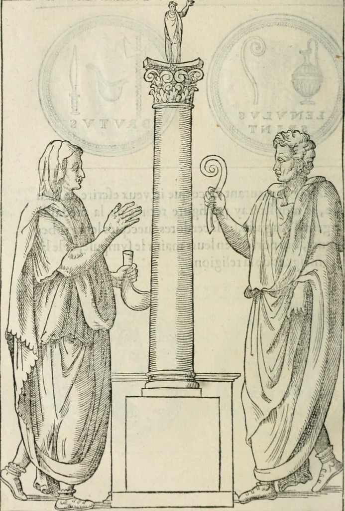 An illustration from Discours de la religion des anciens Romains--, 1581, leaf 257