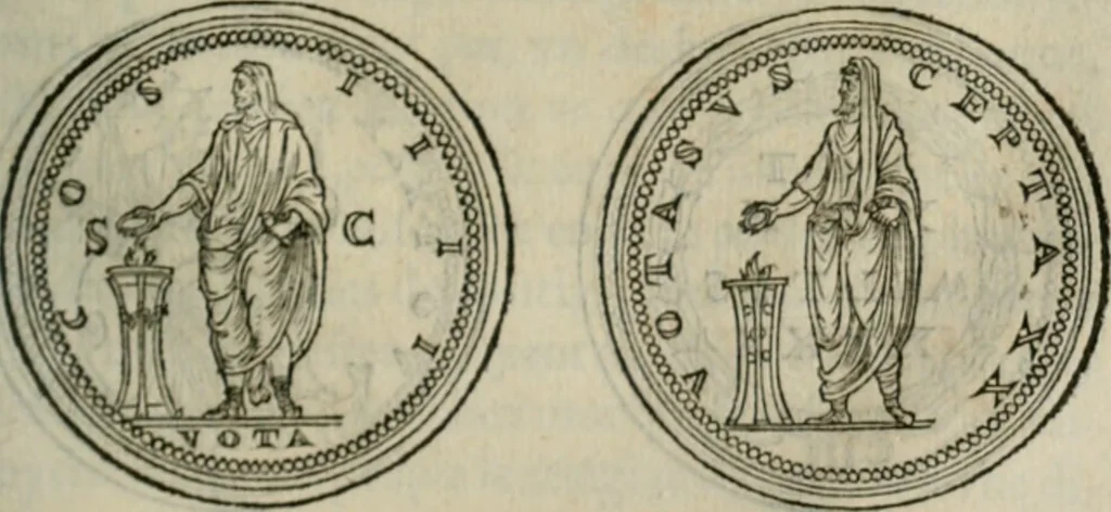 An illustration from Discours de la religion des anciens Romains--, 1581, leaf 282