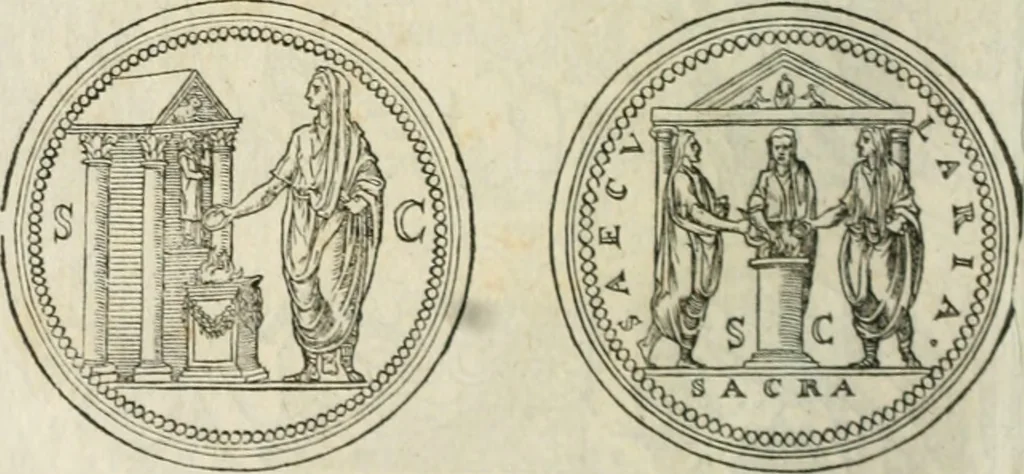 An illustration from Discours de la religion des anciens Romains--, 1581, leaf 287
