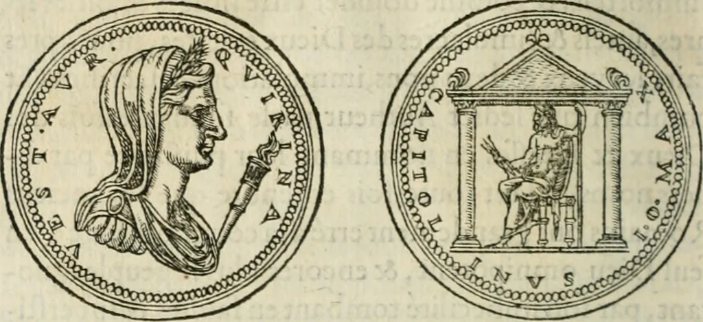 An illustration from Discours de la religion des anciens Romains--, 1581, leaf 45