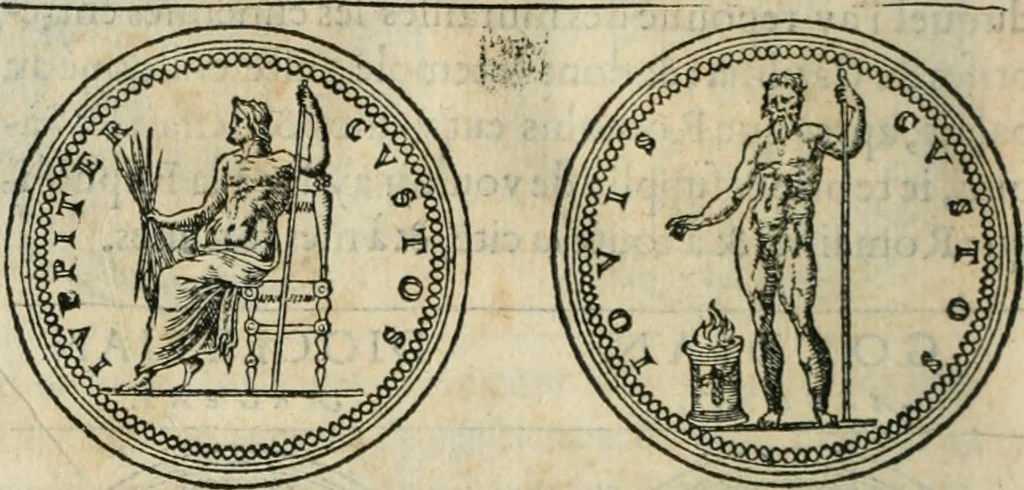 An illustration from Discours de la religion des anciens Romains--, 1581, leaf 69