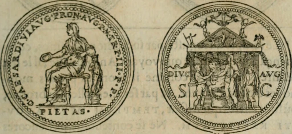 An illustration from Discours de la religion des anciens Romains--, 1581, leaf 72