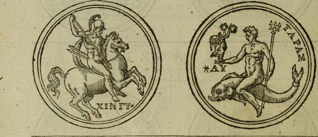 An illustration from Discours de la religion des anciens Romains : de la castrametation & discipline militaire d'iceux. Des bains & antiques exercitations grecques & romaines ..., 1581, leaf 107