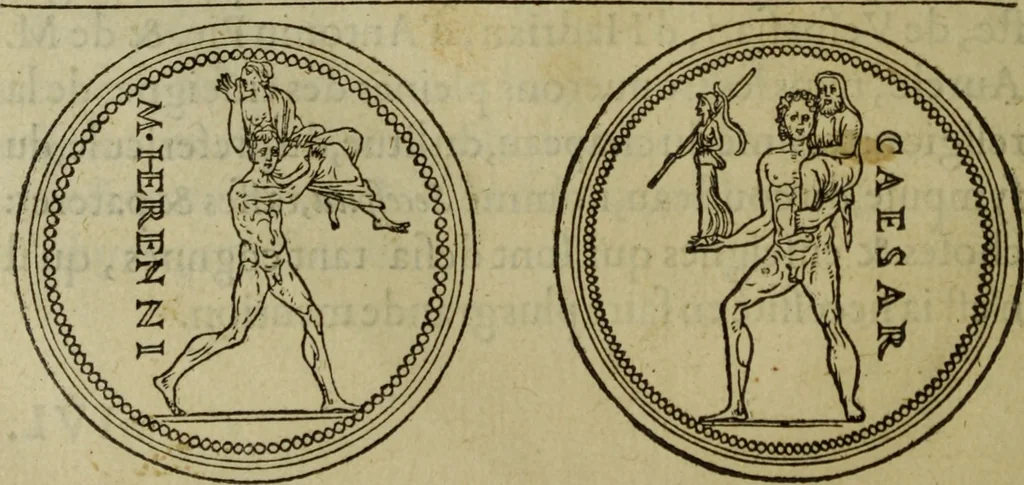 An illustration from Discours de la religion des anciens Romains : de la castrametation & discipline militaire d'iceux. Des bains & antiques exercitations grecques & romaines ..., 1581, leaf 133