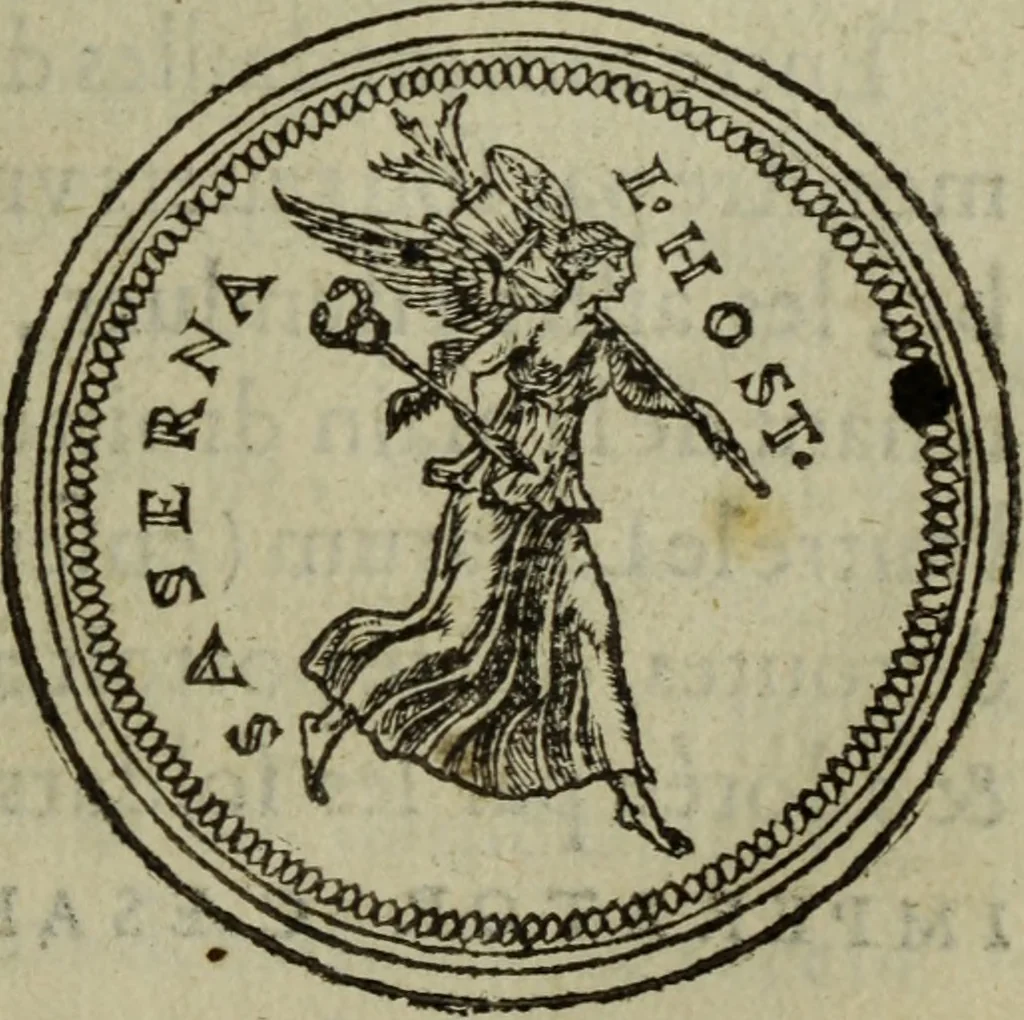An illustration from Discours de la religion des anciens Romains : de la castrametation & discipline militaire d'iceux. Des bains & antiques exercitations grecques & romaines ..., 1581, leaf 180