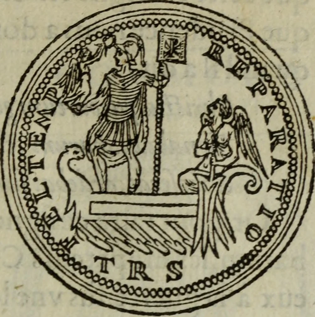 An illustration from Discours de la religion des anciens Romains : de la castrametation & discipline militaire d'iceux. Des bains & antiques exercitations grecques & romaines ..., 1581, leaf 184