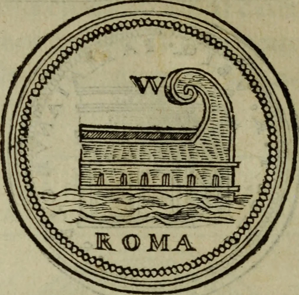 An illustration from Discours de la religion des anciens Romains : de la castrametation & discipline militaire d'iceux. Des bains & antiques exercitations grecques & romaines ..., 1581, leaf 19