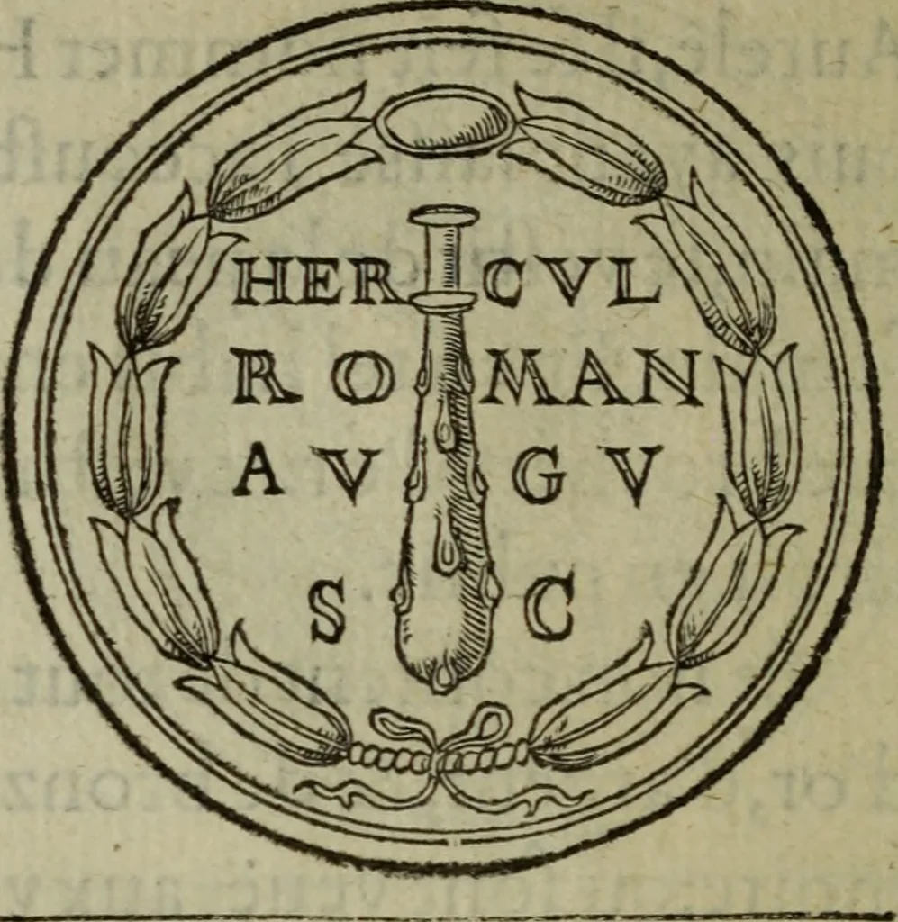 An illustration from Discours de la religion des anciens Romains : de la castrametation & discipline militaire d'iceux. Des bains & antiques exercitations grecques & romaines ..., 1581, leaf 195