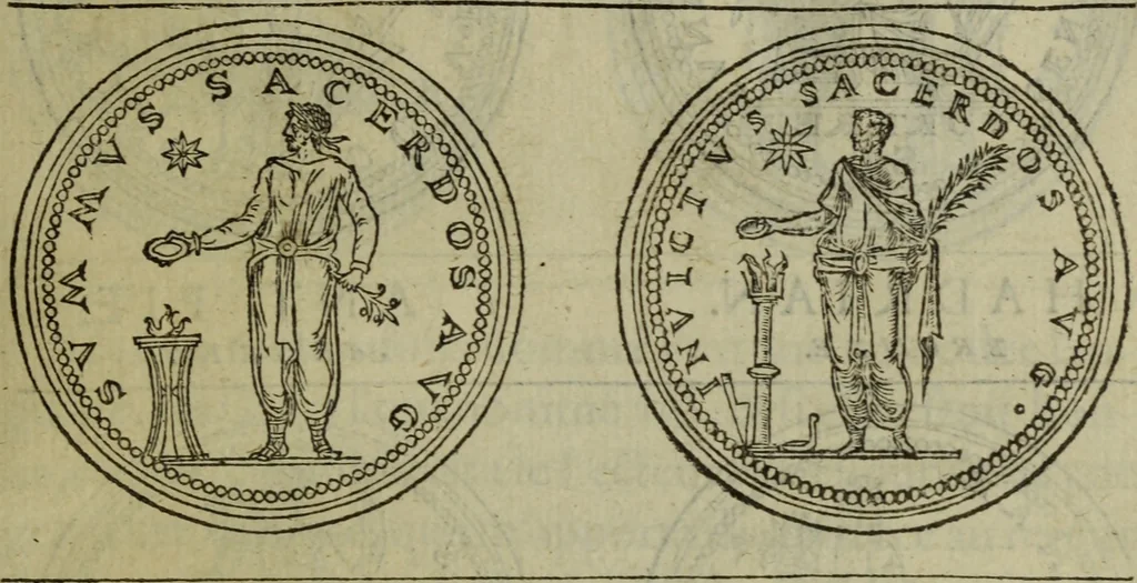 An illustration from Discours de la religion des anciens Romains : de la castrametation & discipline militaire d'iceux. Des bains & antiques exercitations grecques & romaines ..., 1581, leaf 214