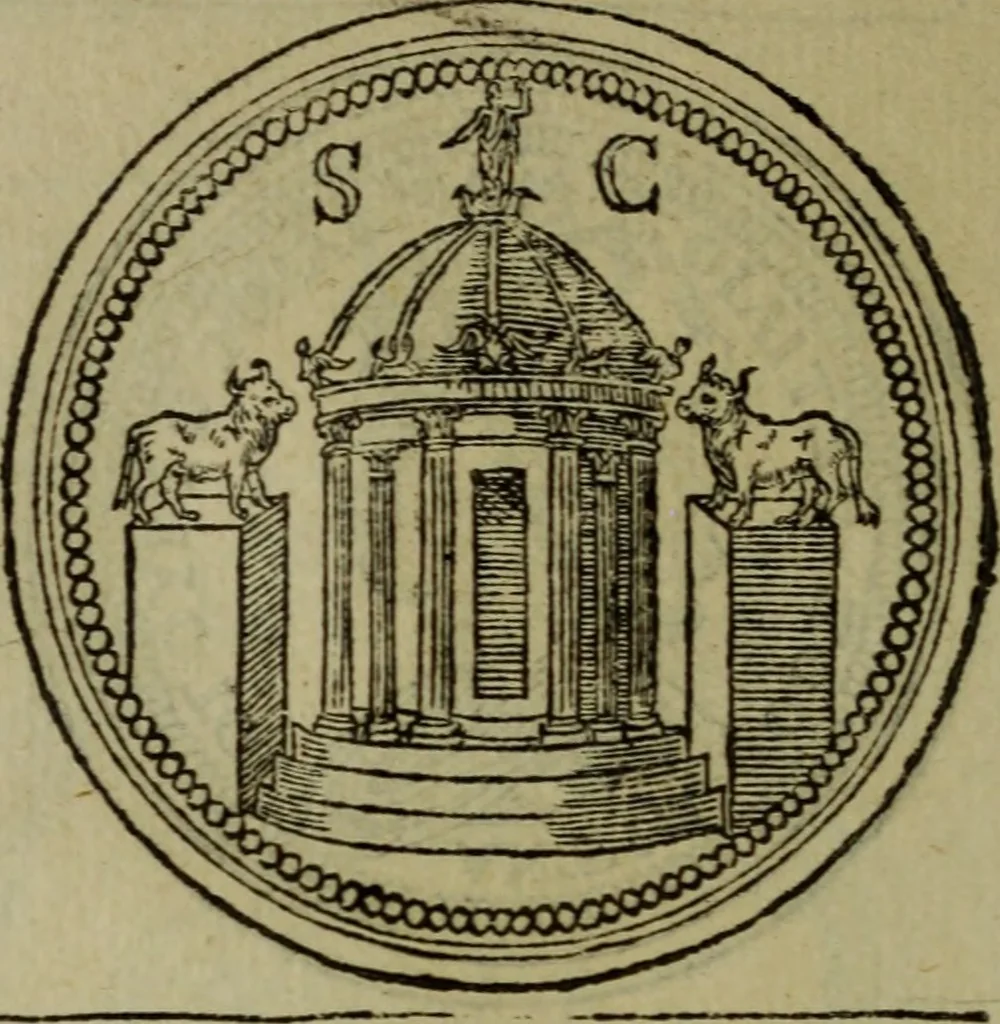 An illustration from Discours de la religion des anciens Romains : de la castrametation & discipline militaire d'iceux. Des bains & antiques exercitations grecques & romaines ..., 1581, leaf 231