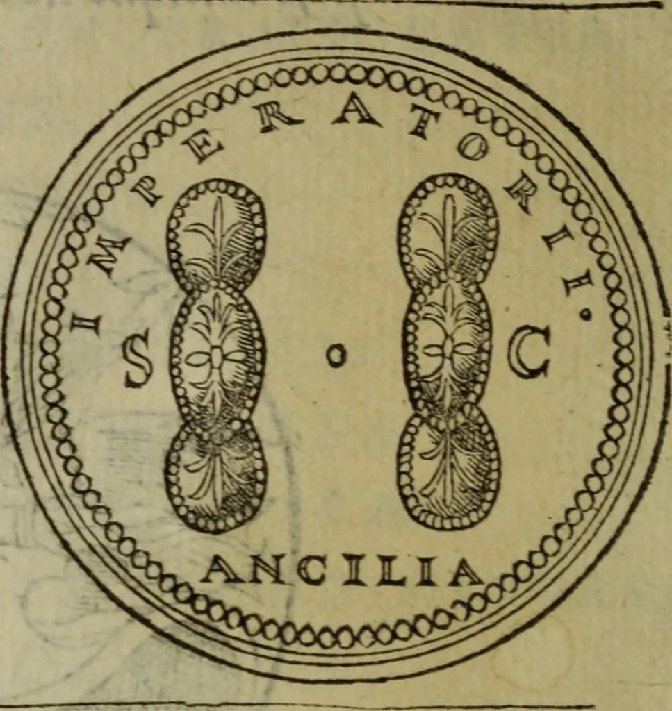 An illustration from Discours de la religion des anciens Romains : de la castrametation & discipline militaire d'iceux. Des bains & antiques exercitations grecques & romaines ..., 1581, leaf 257