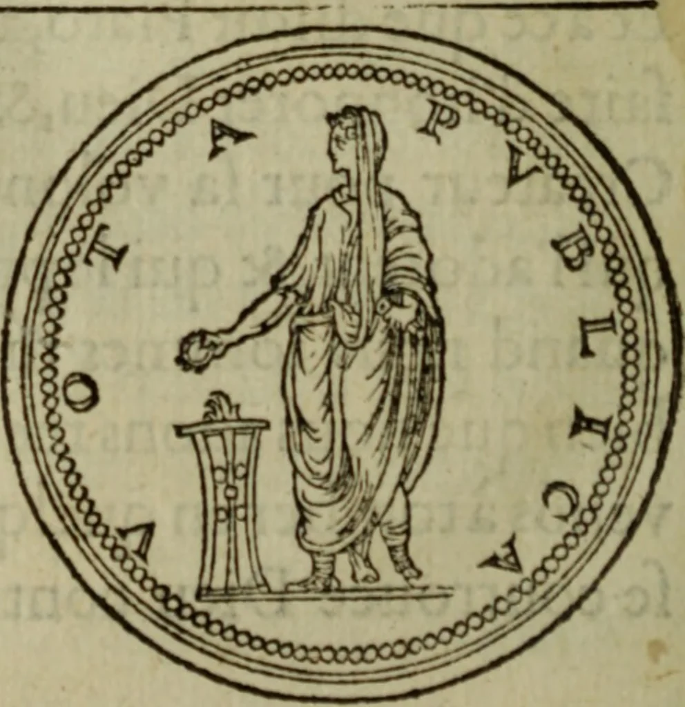 An illustration from Discours de la religion des anciens Romains : de la castrametation & discipline militaire d'iceux. Des bains & antiques exercitations grecques & romaines ..., 1581, leaf 271