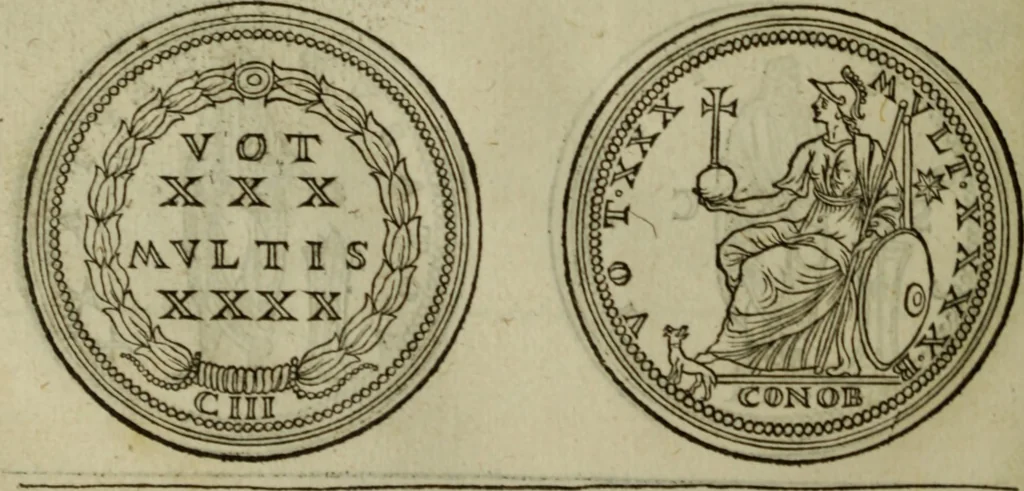 An illustration from Discours de la religion des anciens Romains : de la castrametation & discipline militaire d'iceux. Des bains & antiques exercitations grecques & romaines ..., 1581, leaf 277
