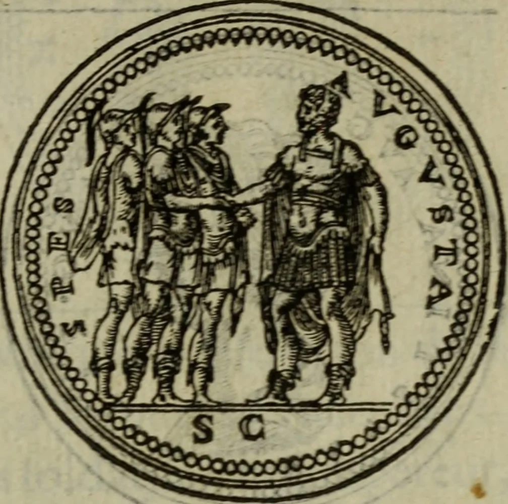 An illustration from Discours de la religion des anciens Romains : de la castrametation & discipline militaire d'iceux. Des bains & antiques exercitations grecques & romaines ..., 1581, leaf 28