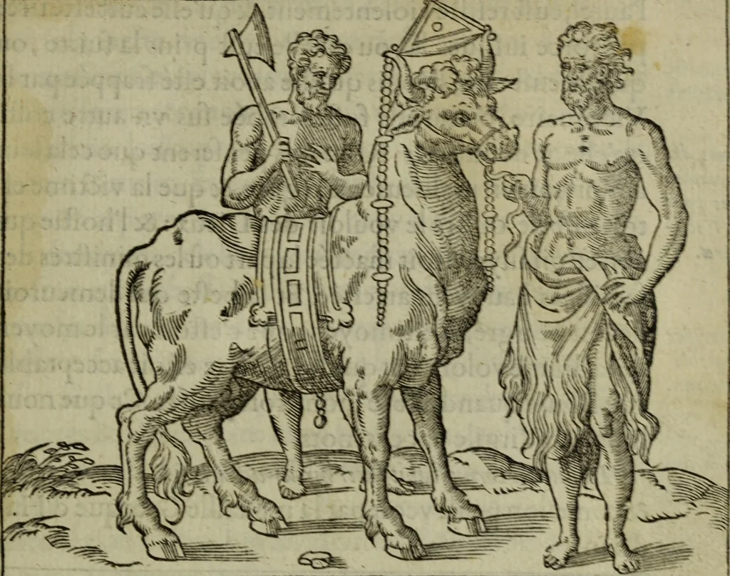 An illustration from Discours de la religion des anciens Romains : de la castrametation & discipline militaire d'iceux. Des bains & antiques exercitations grecques & romaines ..., 1581, leaf 298