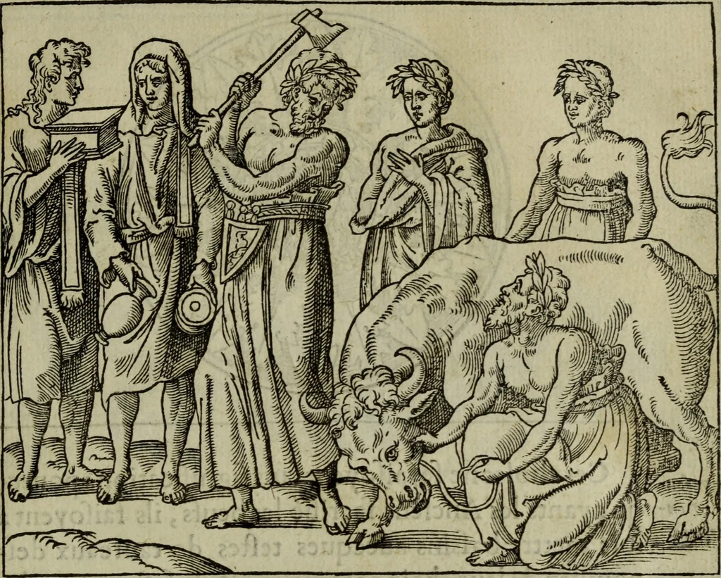 An illustration from Discours de la religion des anciens Romains : de la castrametation & discipline militaire d'iceux. Des bains & antiques exercitations grecques & romaines ..., 1581, leaf 312