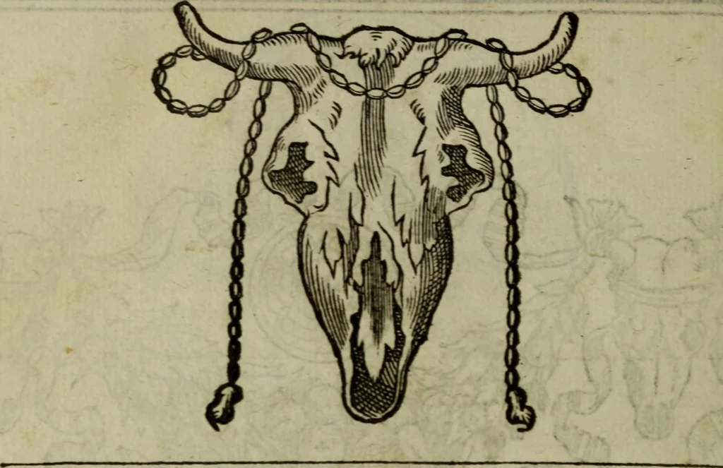 An illustration from Discours de la religion des anciens Romains : de la castrametation & discipline militaire d'iceux. Des bains & antiques exercitations grecques & romaines ..., 1581, leaf 315