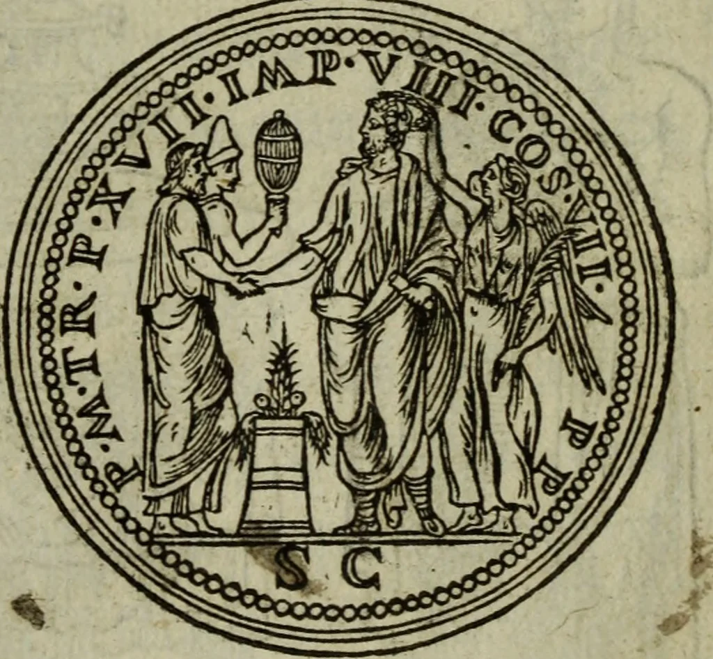 An illustration from Discours de la religion des anciens Romains : de la castrametation & discipline militaire d'iceux. Des bains & antiques exercitations grecques & romaines ..., 1581, leaf 330