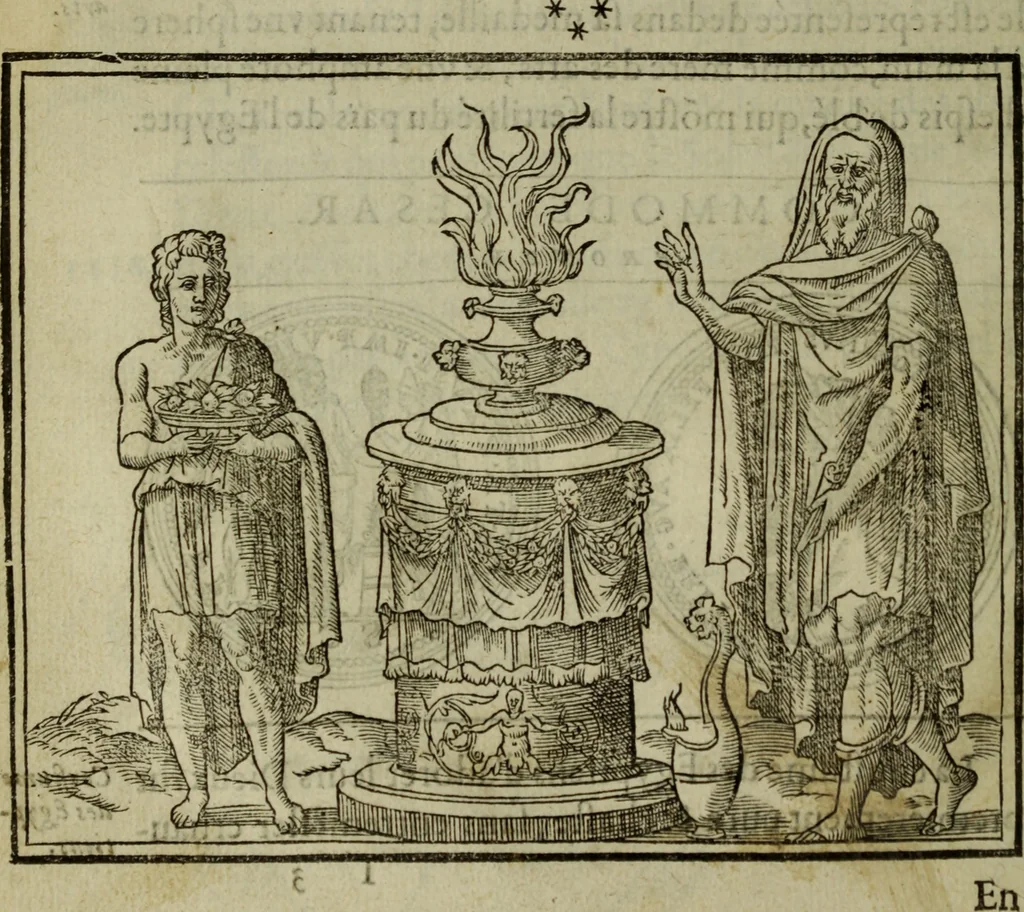 An illustration from Discours de la religion des anciens Romains : de la castrametation & discipline militaire d'iceux. Des bains & antiques exercitations grecques & romaines ..., 1581, leaf 331