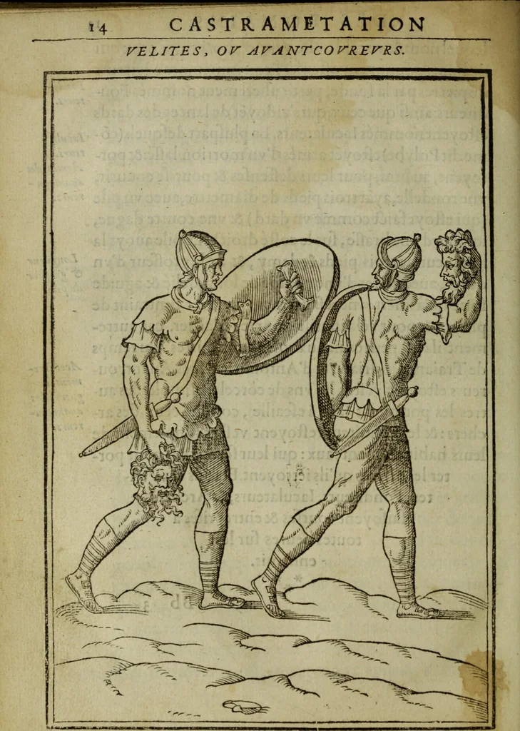 An illustration from Discours de la religion des anciens Romains : de la castrametation & discipline militaire d'iceux. Des bains & antiques exercitations grecques & romaines ..., 1581, leaf 407