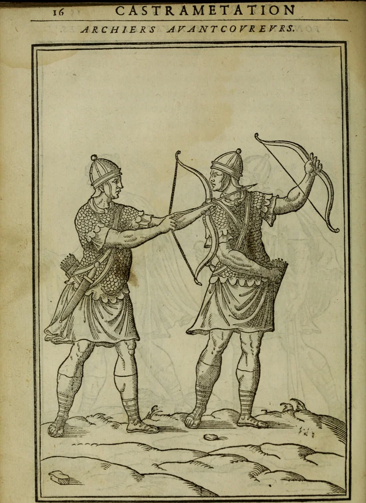 An illustration from Discours de la religion des anciens Romains : de la castrametation & discipline militaire d'iceux. Des bains & antiques exercitations grecques & romaines ..., 1581, leaf 409