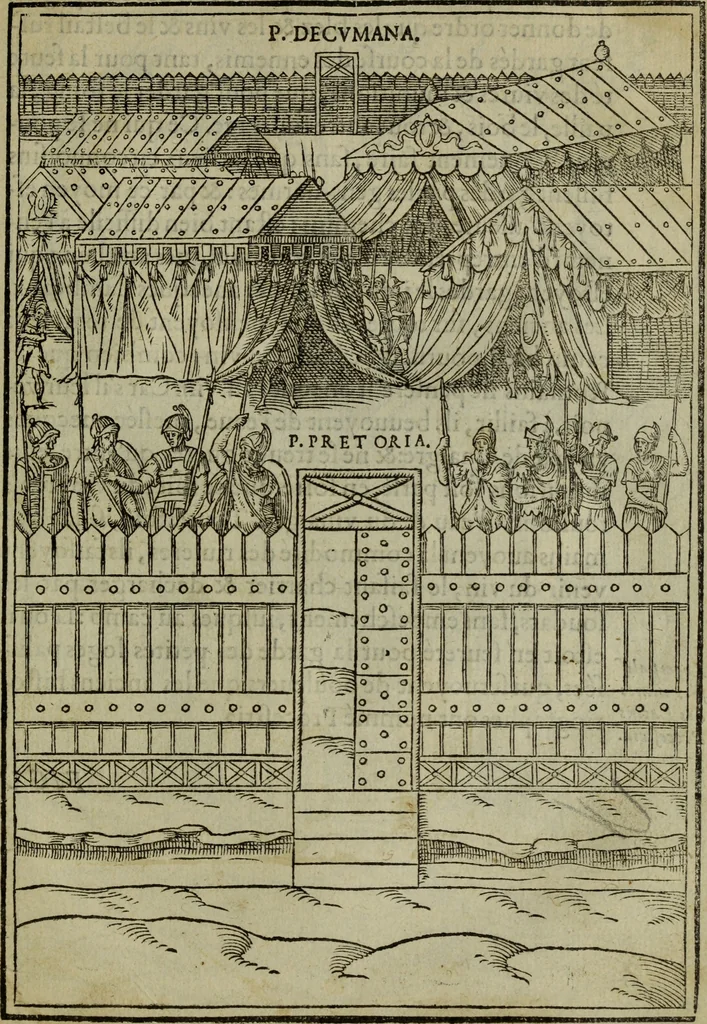 An illustration from Discours de la religion des anciens Romains : de la castrametation & discipline militaire d'iceux. Des bains & antiques exercitations grecques & romaines ..., 1581, leaf 430