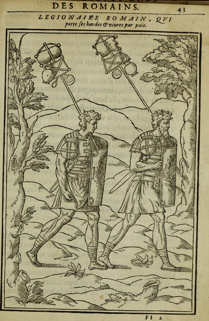 An illustration from Discours de la religion des anciens Romains : de la castrametation & discipline militaire d'iceux. Des bains & antiques exercitations grecques & romaines ..., 1581, leaf 436