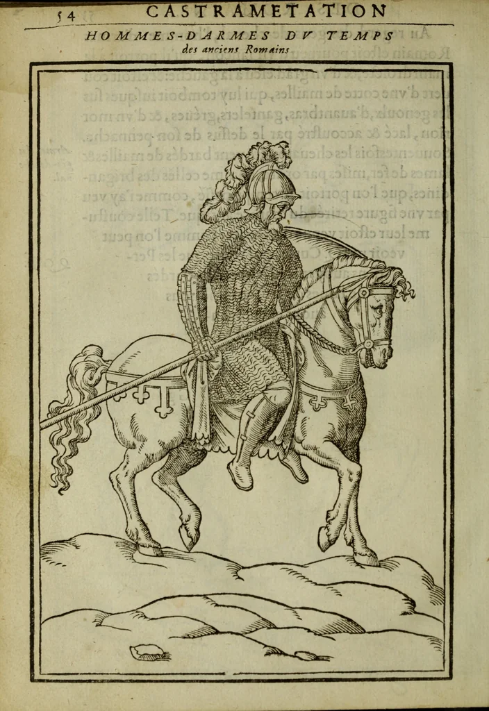 An illustration from Discours de la religion des anciens Romains : de la castrametation & discipline militaire d'iceux. Des bains & antiques exercitations grecques & romaines ..., 1581, leaf 447
