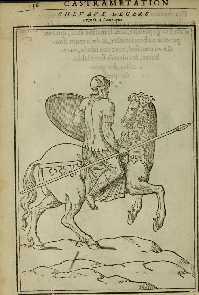 An illustration from Discours de la religion des anciens Romains : de la castrametation & discipline militaire d'iceux. Des bains & antiques exercitations grecques & romaines ..., 1581, leaf 449