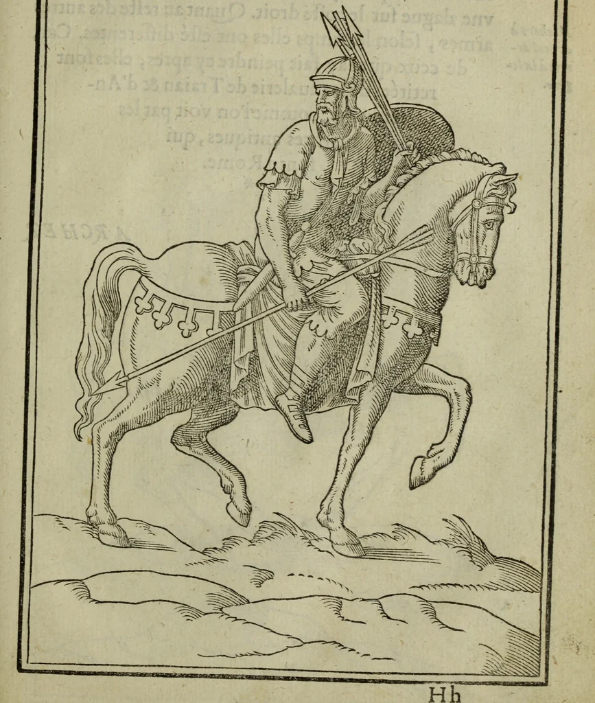 An illustration from Discours de la religion des anciens Romains : de la castrametation & discipline militaire d'iceux. Des bains & antiques exercitations grecques & romaines ..., 1581, leaf 450