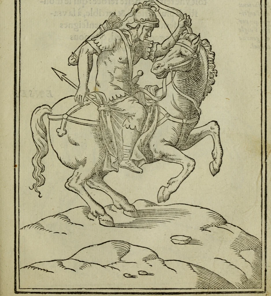 An illustration from Discours de la religion des anciens Romains : de la castrametation & discipline militaire d'iceux. Des bains & antiques exercitations grecques & romaines ..., 1581, leaf 452