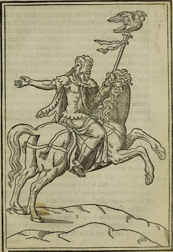 An illustration from Discours de la religion des anciens Romains : de la castrametation & discipline militaire d'iceux. Des bains & antiques exercitations grecques & romaines ..., 1581, leaf 454