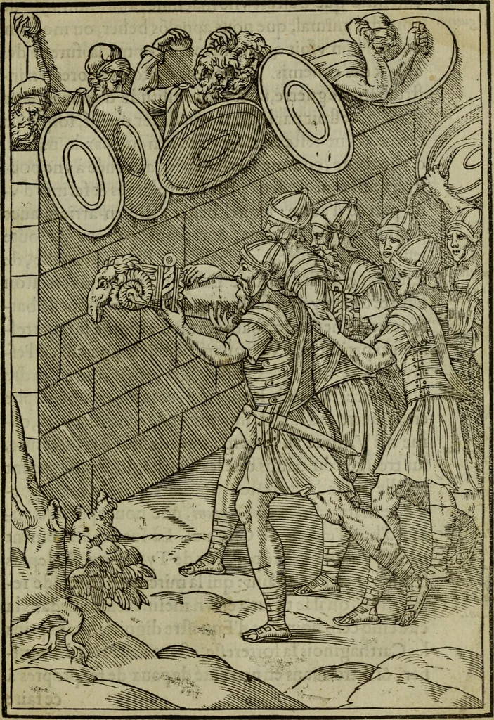 An illustration from Discours de la religion des anciens Romains : de la castrametation & discipline militaire d'iceux. Des bains & antiques exercitations grecques & romaines ..., 1581, leaf 478