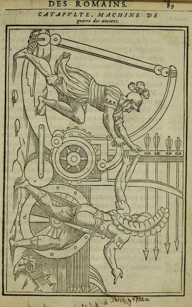 An illustration from Discours de la religion des anciens Romains : de la castrametation & discipline militaire d'iceux. Des bains & antiques exercitations grecques & romaines ..., 1581, leaf 482