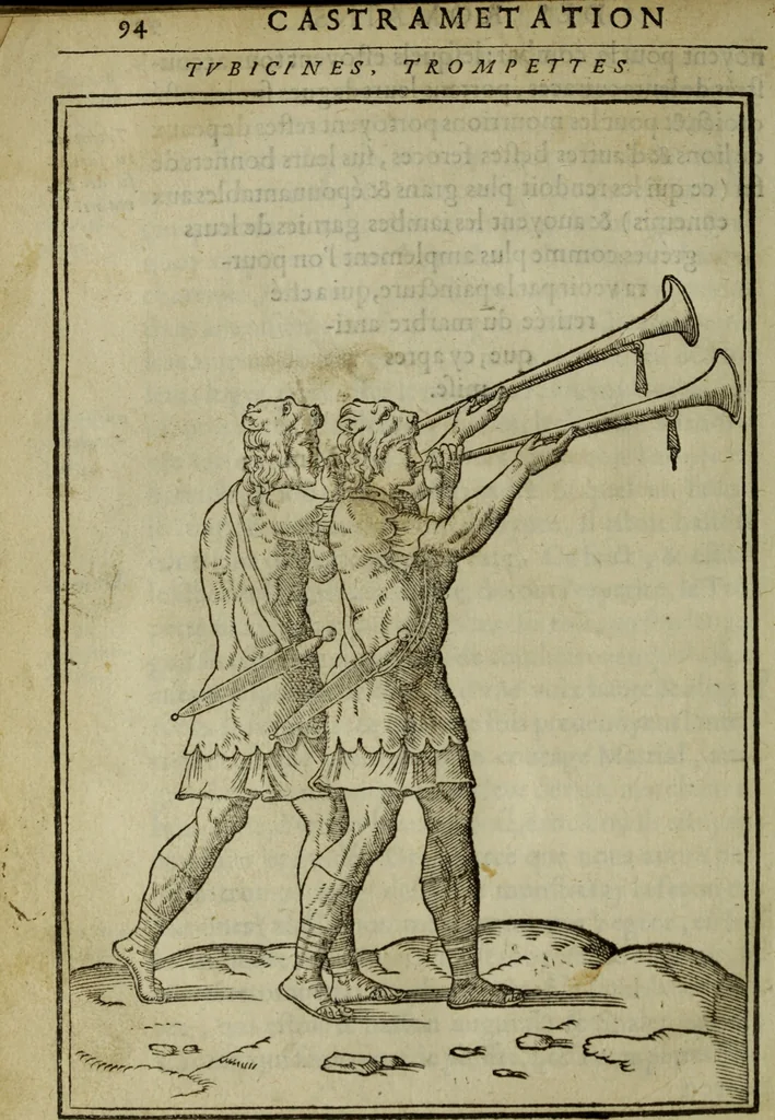 An illustration from Discours de la religion des anciens Romains : de la castrametation & discipline militaire d'iceux. Des bains & antiques exercitations grecques & romaines ..., 1581, leaf 487