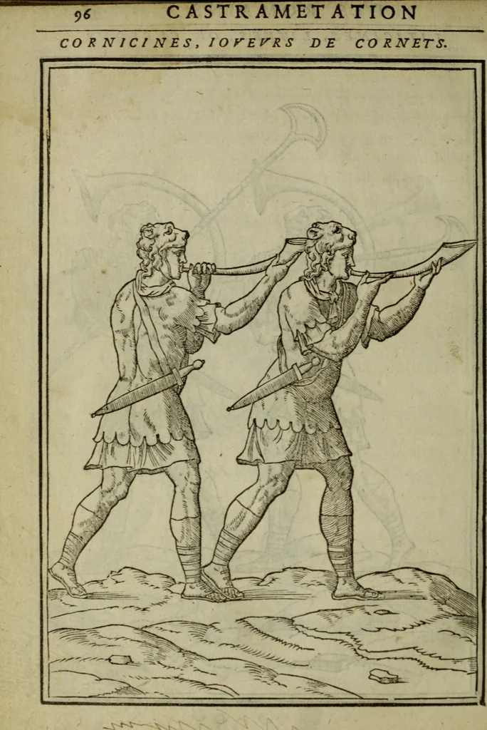 An illustration from Discours de la religion des anciens Romains : de la castrametation & discipline militaire d'iceux. Des bains & antiques exercitations grecques & romaines ..., 1581, leaf 489