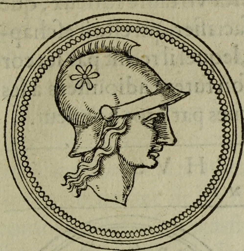 An illustration from Discours de la religion des anciens Romains : de la castrametation & discipline militaire d'iceux. Des bains & antiques exercitations grecques & romaines ..., 1581, leaf 50