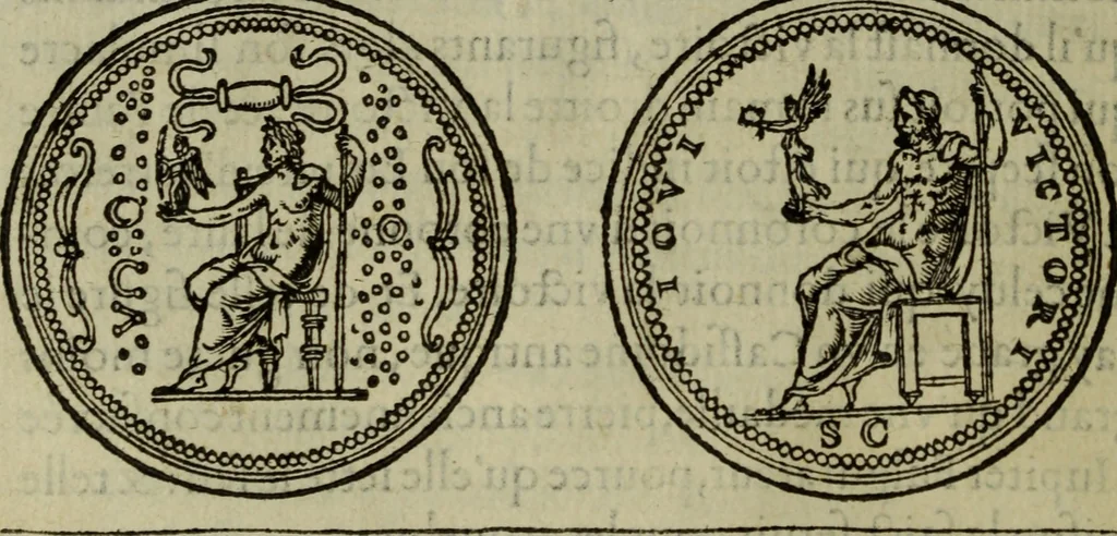 An illustration from Discours de la religion des anciens Romains : de la castrametation & discipline militaire d'iceux. Des bains & antiques exercitations grecques & romaines ..., 1581, leaf 55