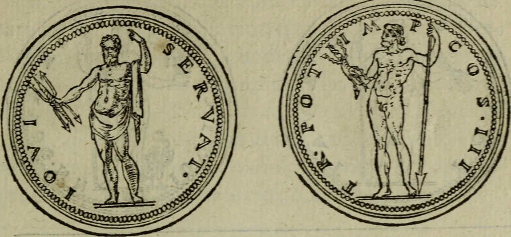 An illustration from Discours de la religion des anciens Romains : de la castrametation & discipline militaire d'iceux. Des bains & antiques exercitations grecques & romaines ..., 1581, leaf 60