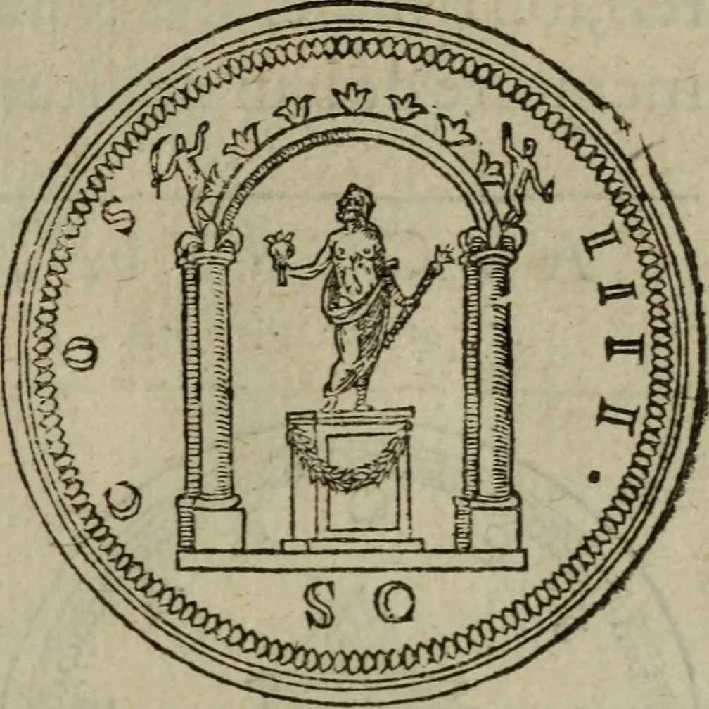 An illustration from Discours de la religion des anciens Romains : de la castrametation & discipline militaire d'iceux. Des bains & antiques exercitations grecques & romaines ..., 1581, leaf 68