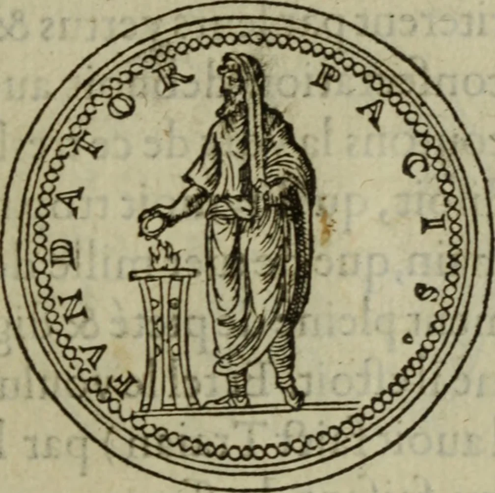 An illustration from Discours de la religion des anciens Romains : de la castrametation & discipline militaire d'iceux. Des bains & antiques exercitations grecques & romaines ..., 1581, leaf 74