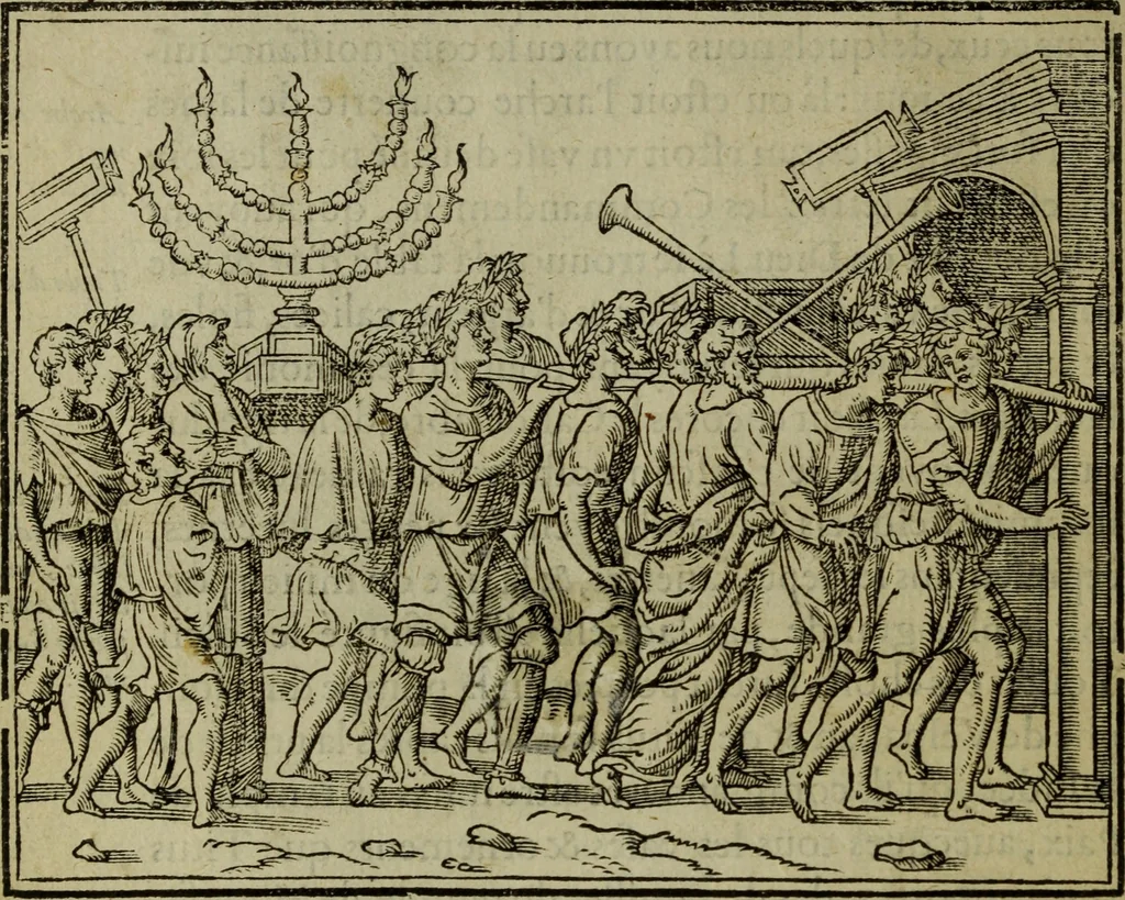 An illustration from Discours de la religion des anciens Romains : de la castrametation & discipline militaire d'iceux. Des bains & antiques exercitations grecques & romaines ..., 1581, leaf 9