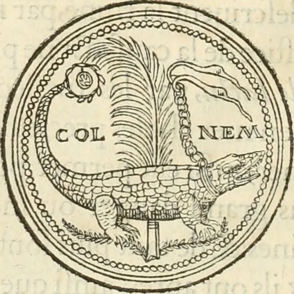 An illustration from Discovrs historial de l'antiqve et illvstre cité de Nismes en la Gaule narbonoise : auec les portraitz des plus antiques & insignes bastimens dudit lieu, reduitz à leur vraye mesure & proportion, ensemble de l'antique & moderne ville, 1560, leaf 127